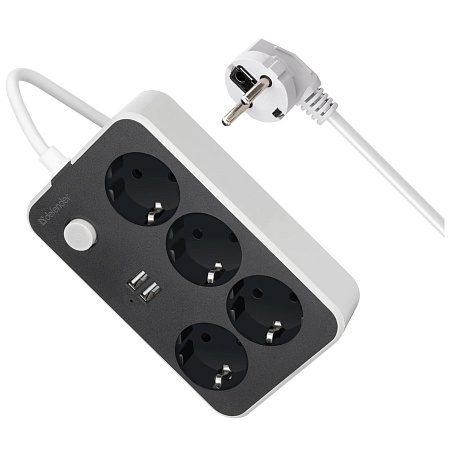 Удлинитель Defender R230 2 м 4 розетки 2xUSB черный