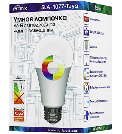 Smart LED lamp, Ritmix SLA-1077-Tuya, 10W, 220V, E27, RGB