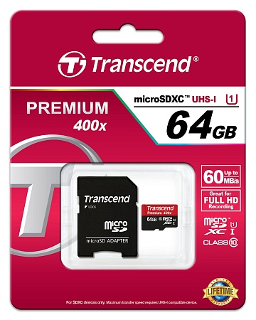 Карта памяти MicroSD 64GB Transcend TS64GUSDU1