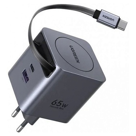 Зарядное устройство UGREEN X615 65W 2C1A GaN Fast Charger with Retractable Cable USB-C, 65825