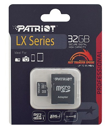 Карта памяти microSDHC 32GB Patriot LX Series PSF32GMCSDHC10