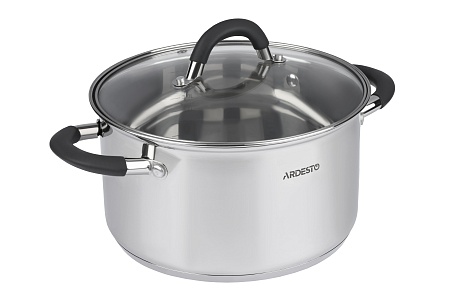 Кастрюля Ardesto Gemini Salerno, стеклянная крышка, 4.7 л,  серые ручки с силиконом,нержавеющая сталь AR1947CS
